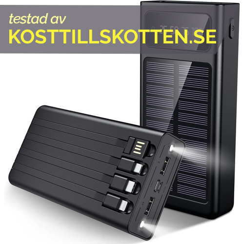 SiGN Solar Powerbank med Inbyggd Kablar, 20000mAh - Svart